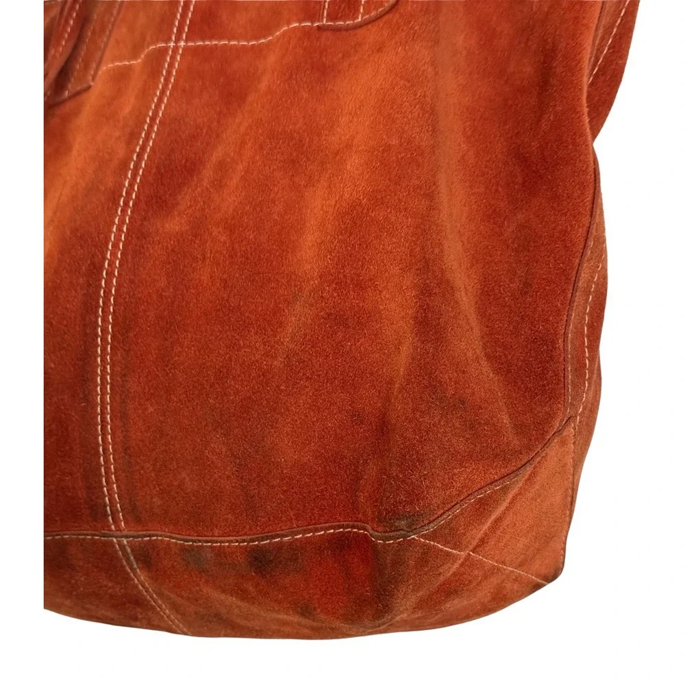 Leather Suede Brown Cognac Purse‎ Bag Boho Bohemian Stitching Key Strap Lining